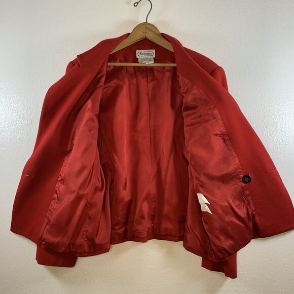 Vintage Womens 100% Wool Double Breasted Blazer Sz 16 Red Old Money Gold Button - Picture 8 of 14